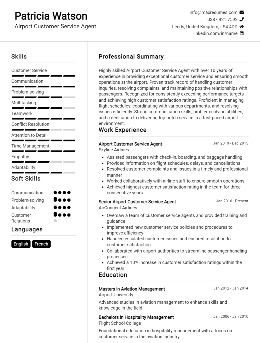 airport-customer-service-agent-resume-sample