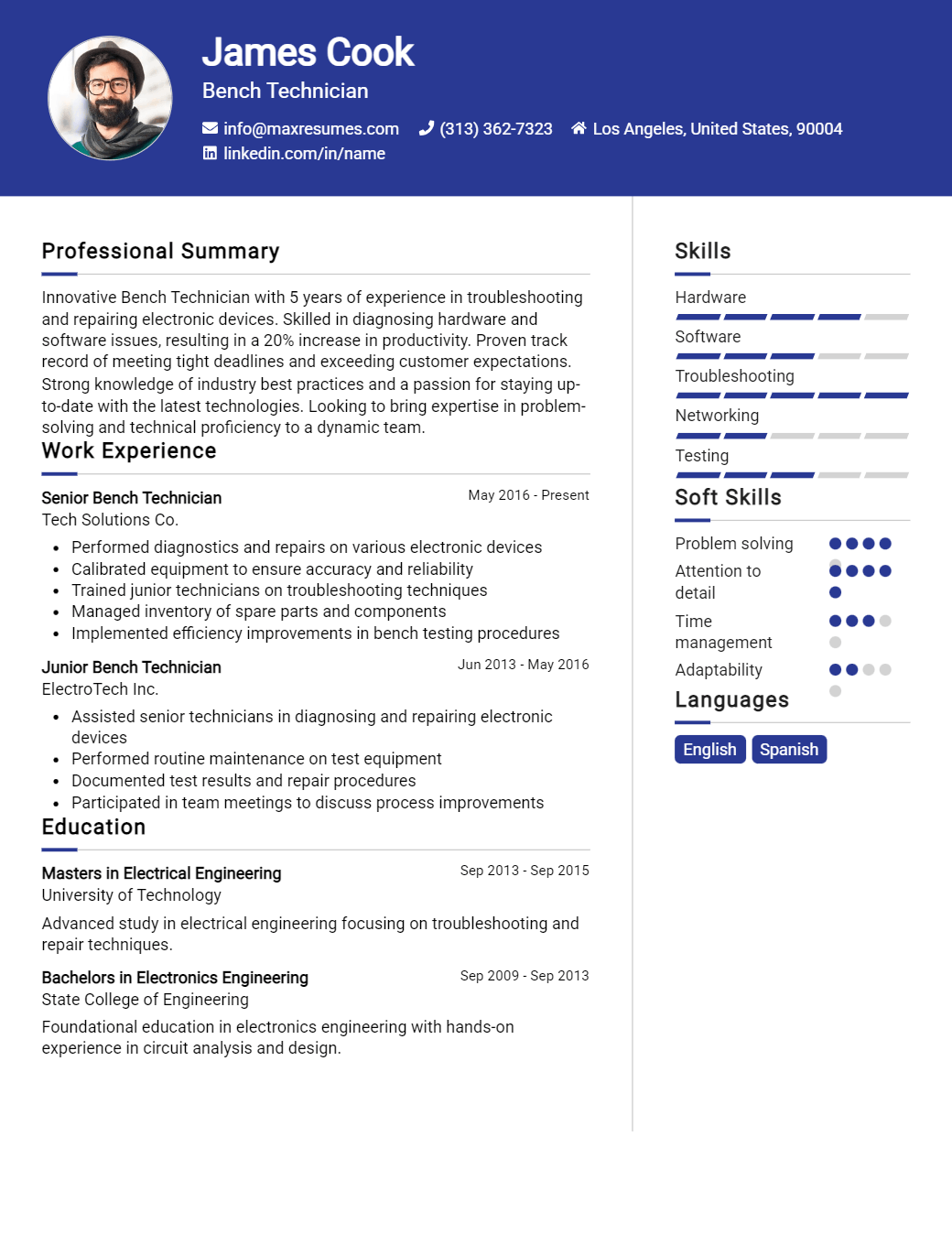 bench-technician-resume-sample