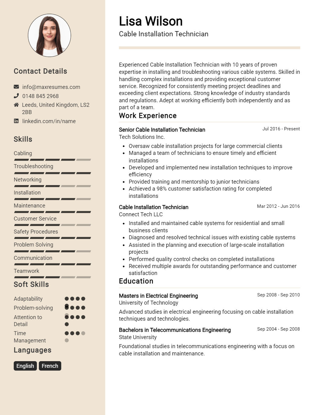 cable-installation-technician-resume-sample