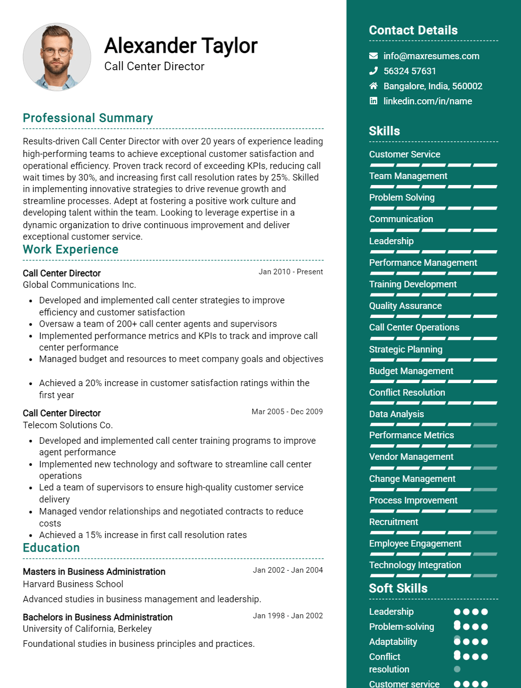 call-center-director-resume-sample