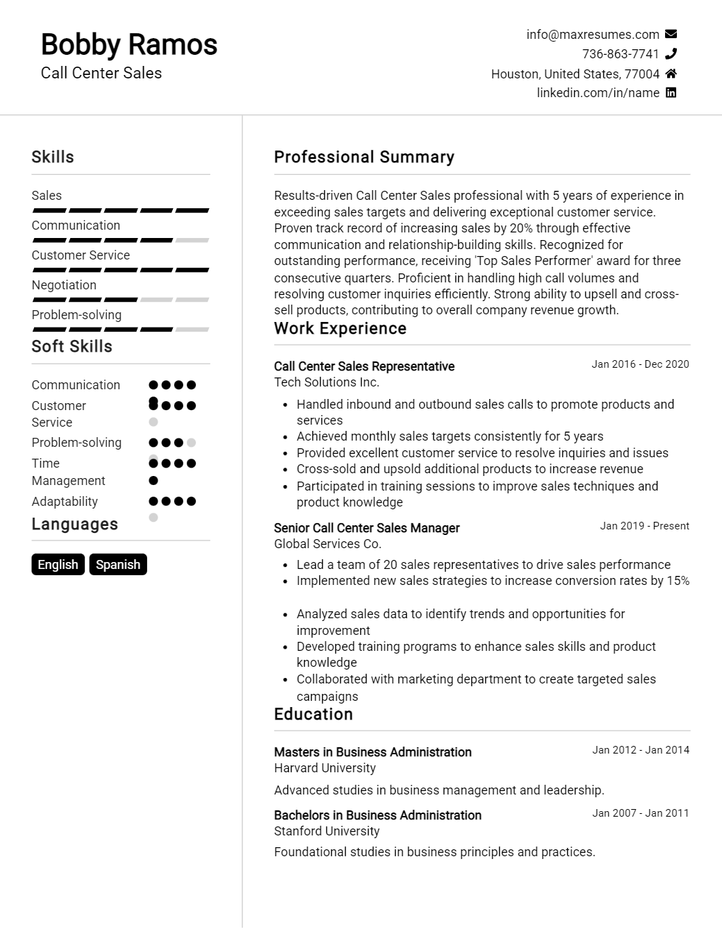 call-center-sales-resume-sample