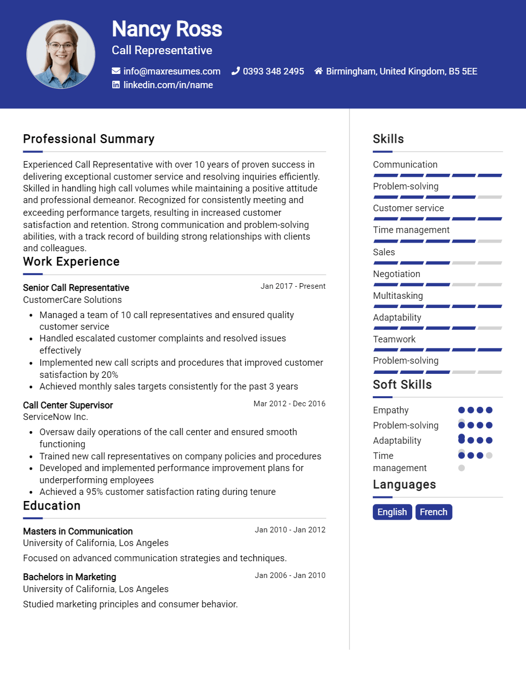 call-representative-resume-sample