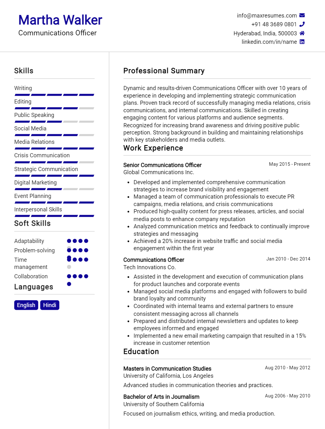 communications-officer-resume-sample