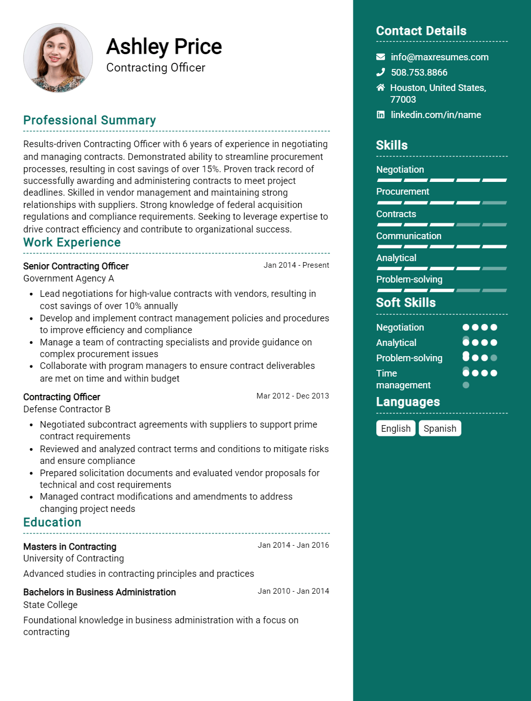 contracting-officer-resume-sample