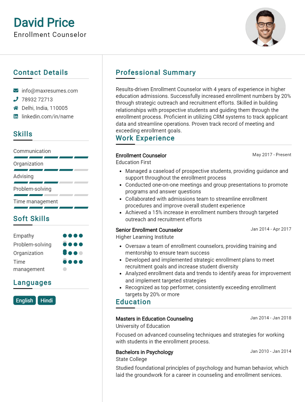 enrollment-counselor-resume-sample