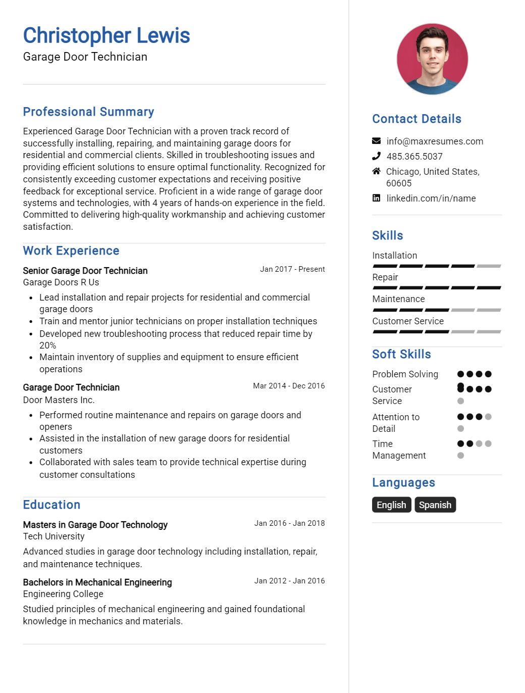 garage-door-technician-resume-sample