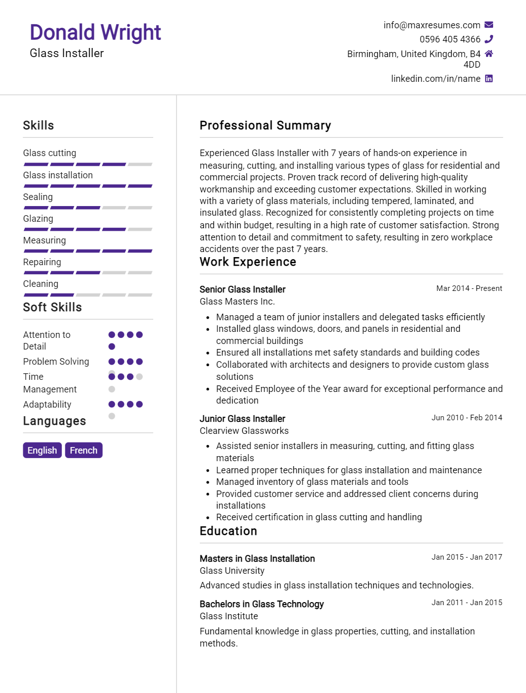 glass-installer-resume-sample