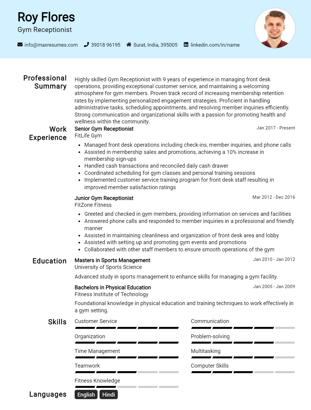 gym-receptionist-resume-sample