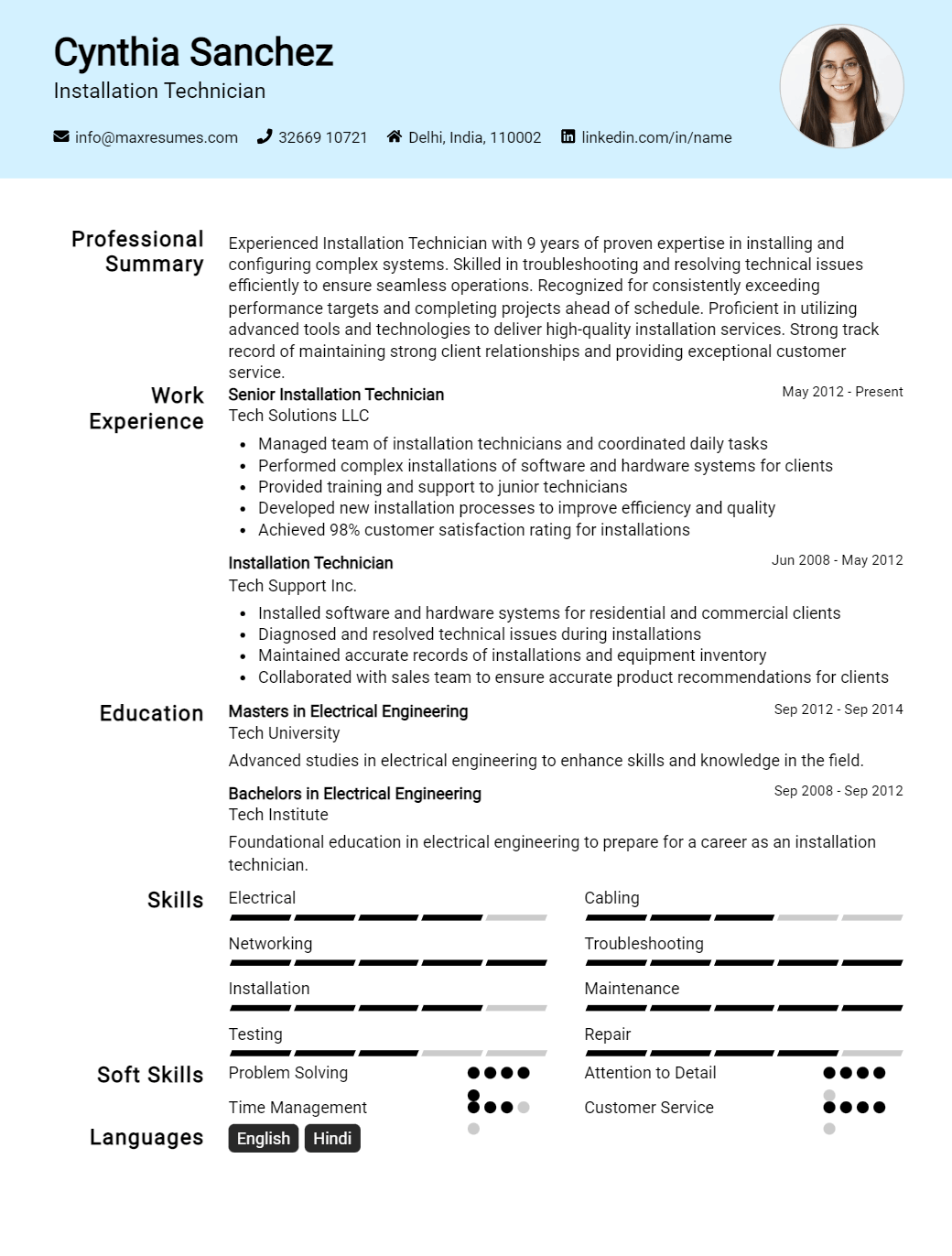 installation-technician-resume-sample