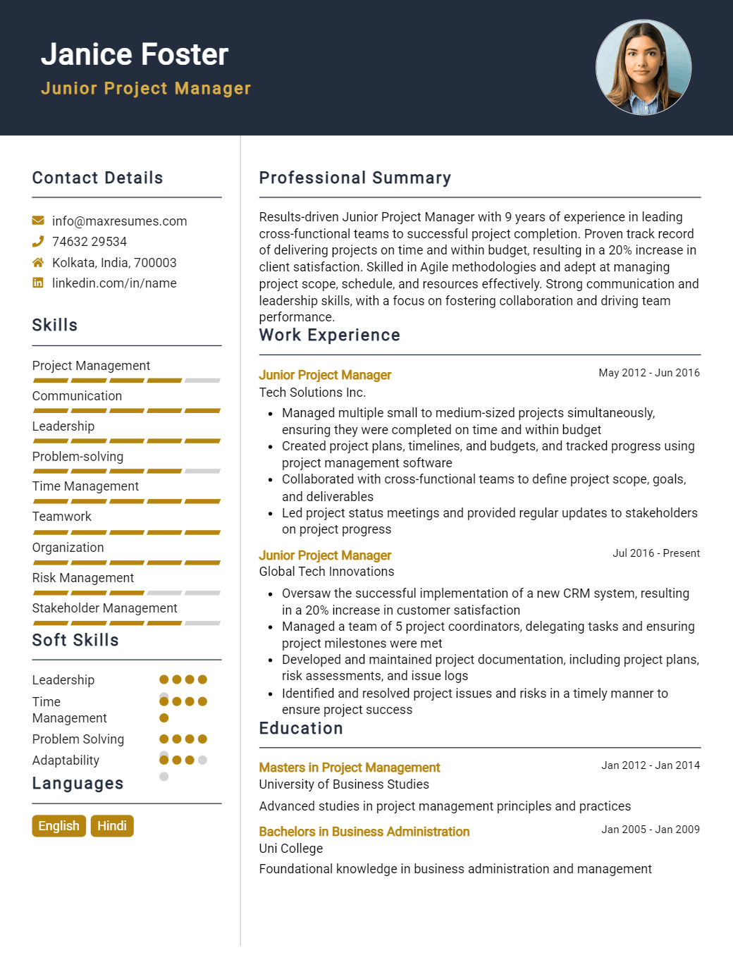 junior-project-manager-resume-sample
