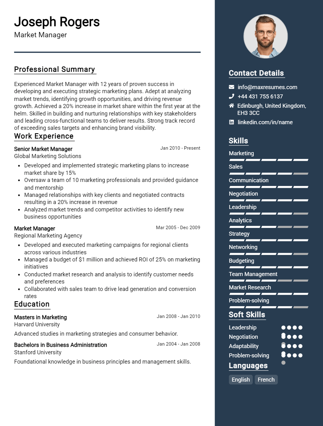 market-manager-resume-sample