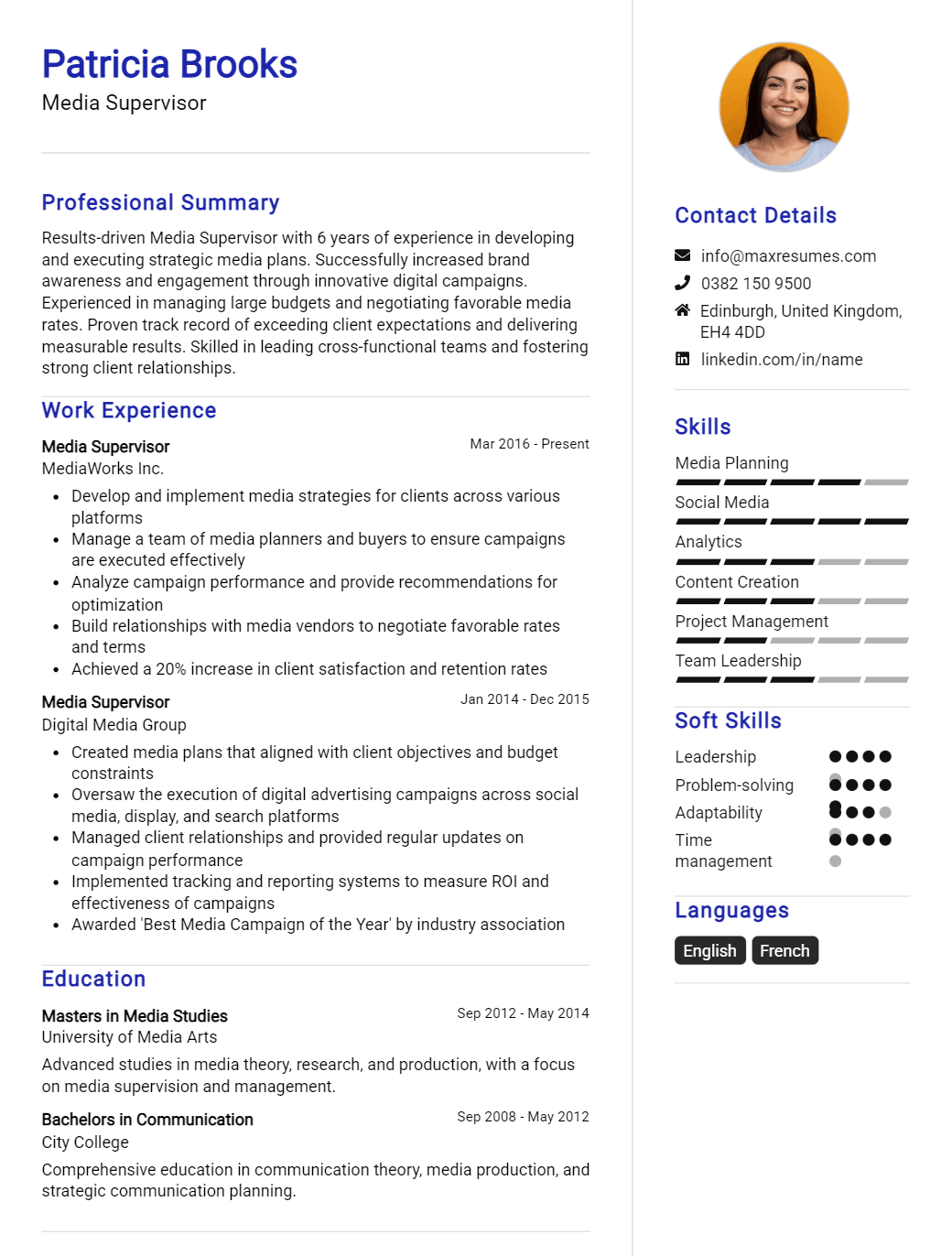 media-supervisor-resume-sample