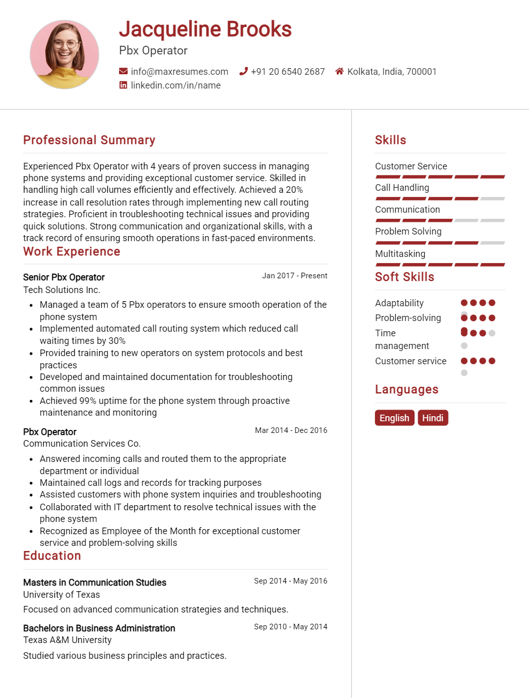 pbx-operator-resume-sample