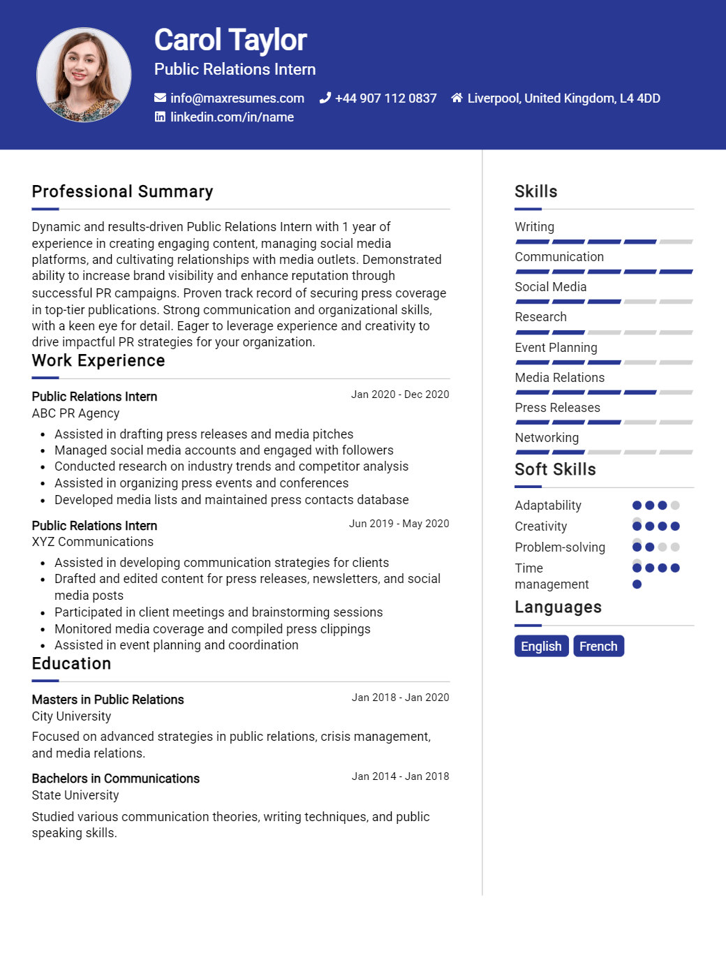 public-relations-intern-resume-sample