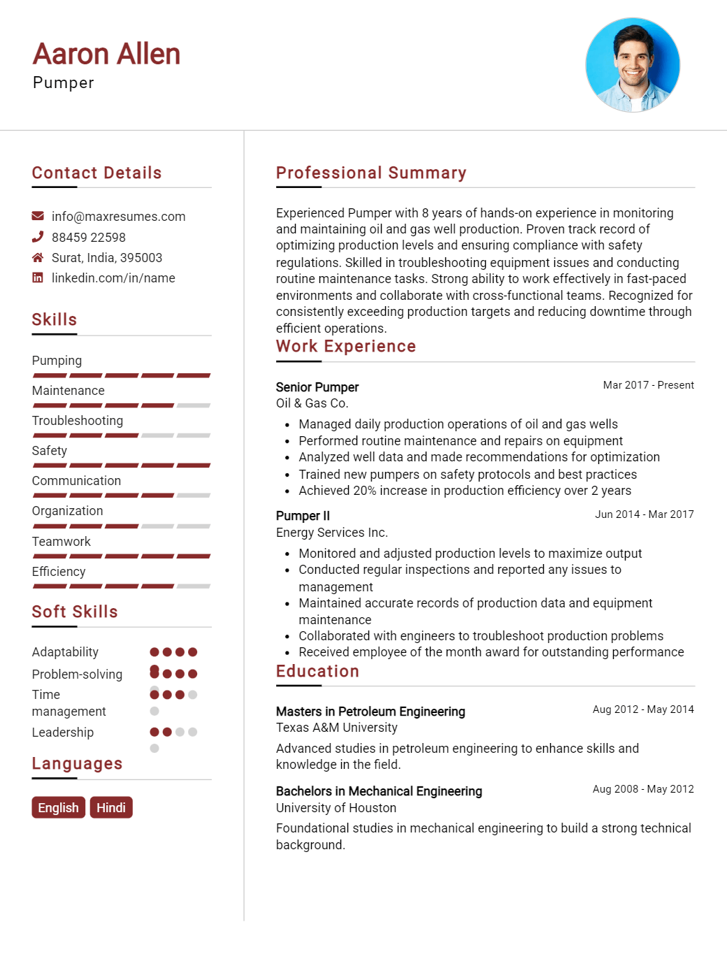 pumper-resume-sample