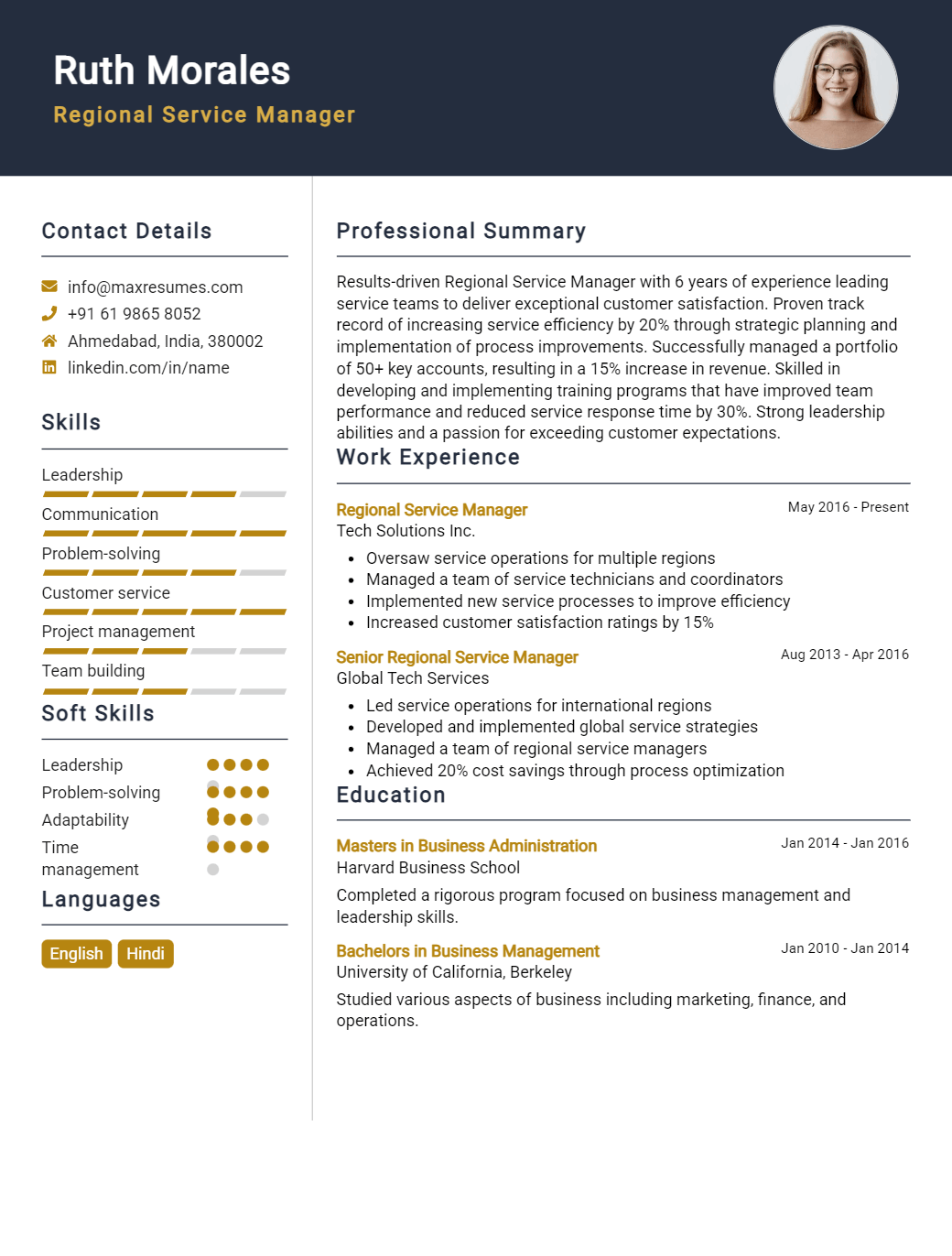 regional-service-manager-resume-sample