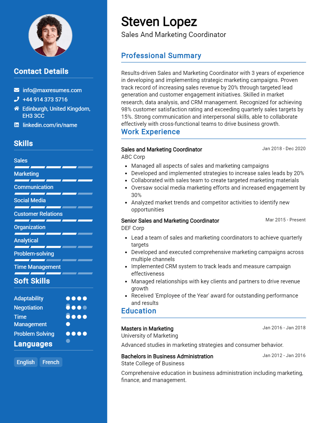 sales-and-marketing-coordinator-resume-sample