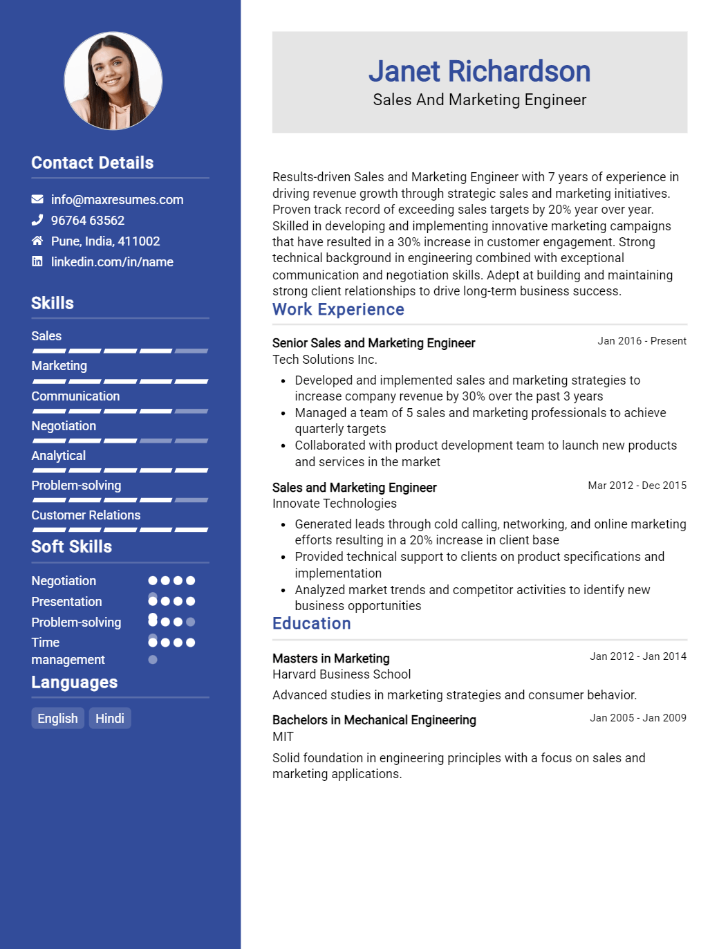 sales-and-marketing-engineer-resume-sample