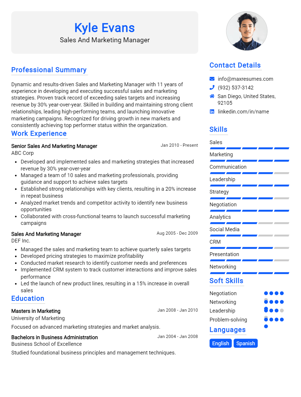 sales-and-marketing-manager-resume-sample