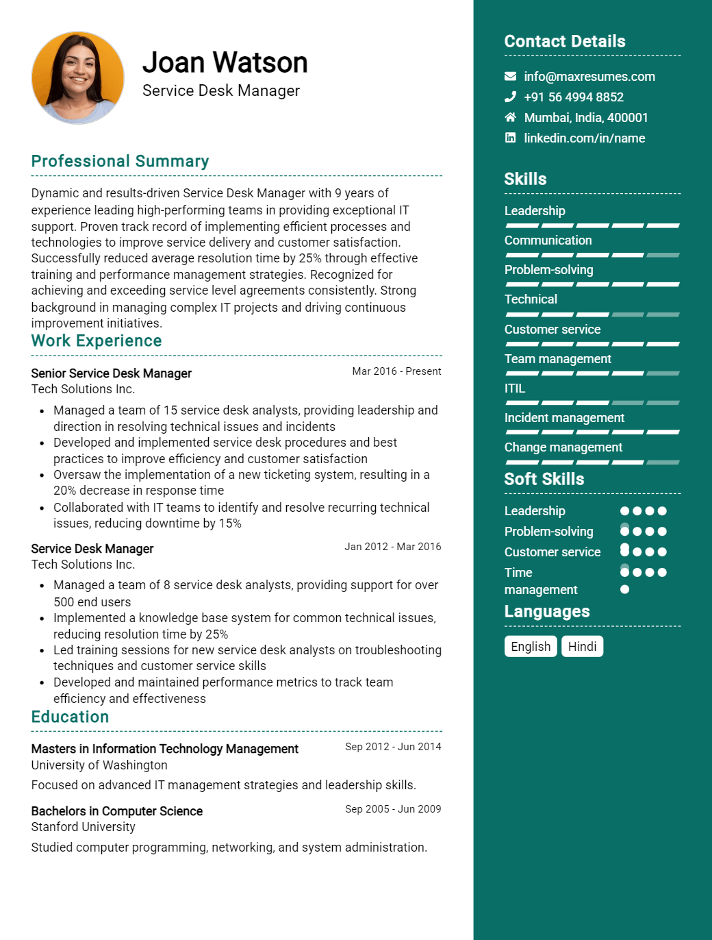service-desk-manager-resume-sample