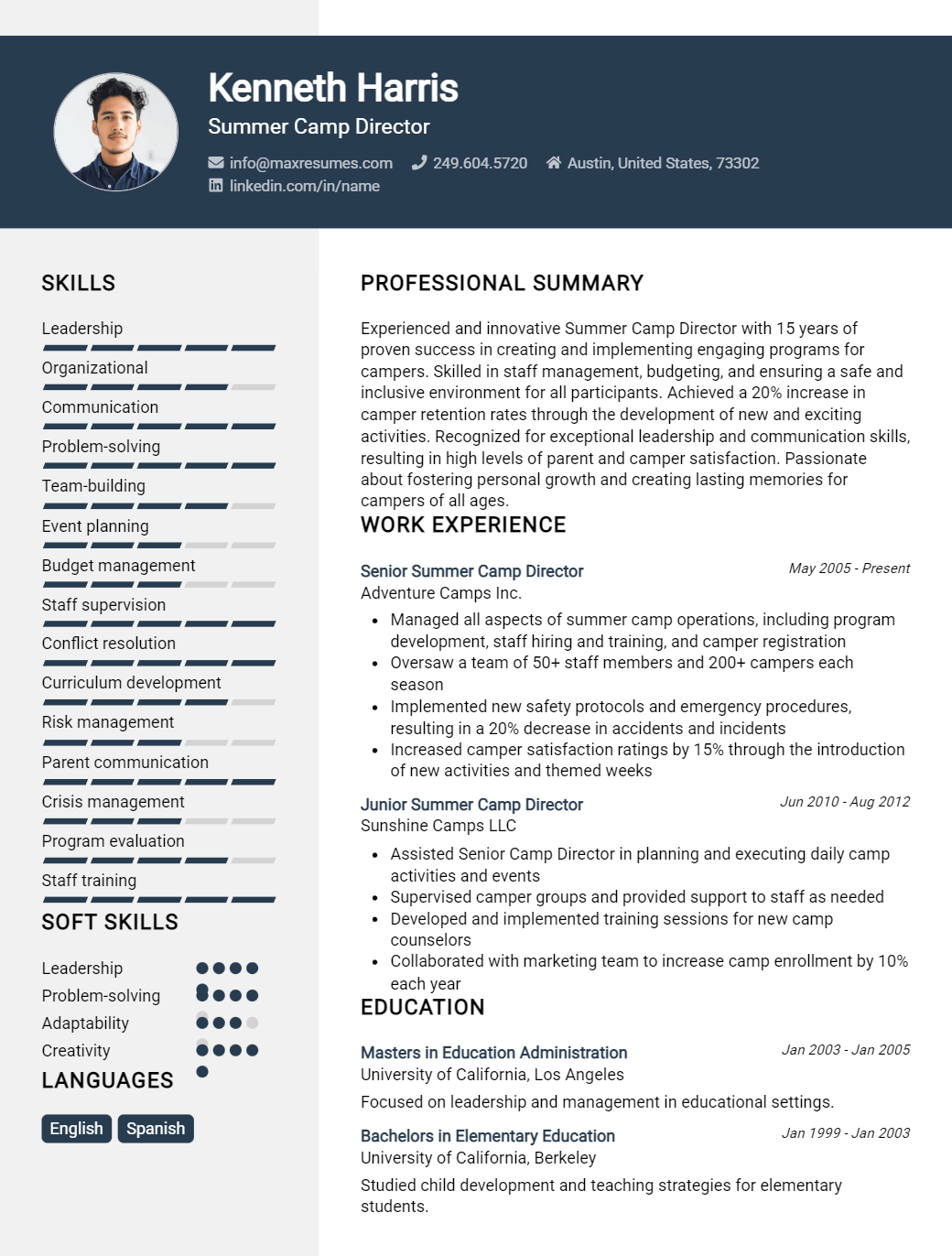 summer-camp-director-resume-sample