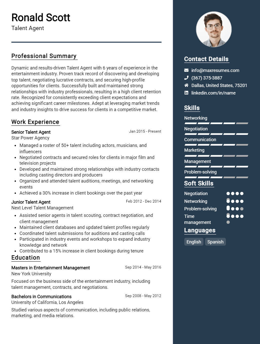 talent-agent-resume-sample