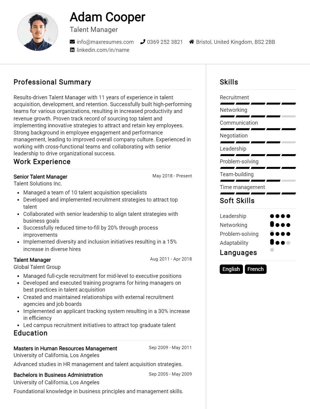 talent-manager-resume-sample