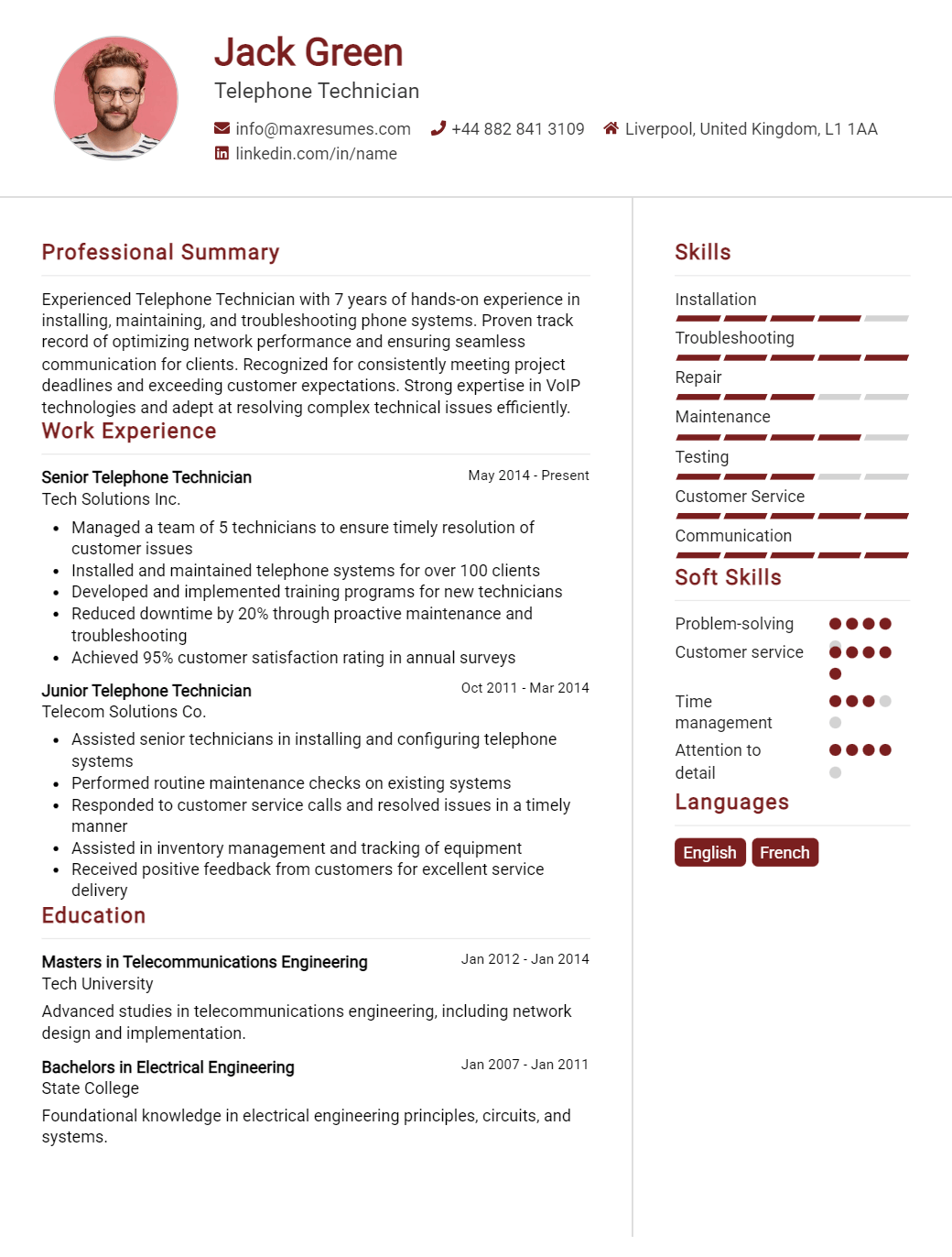 telephone-technician-resume-sample