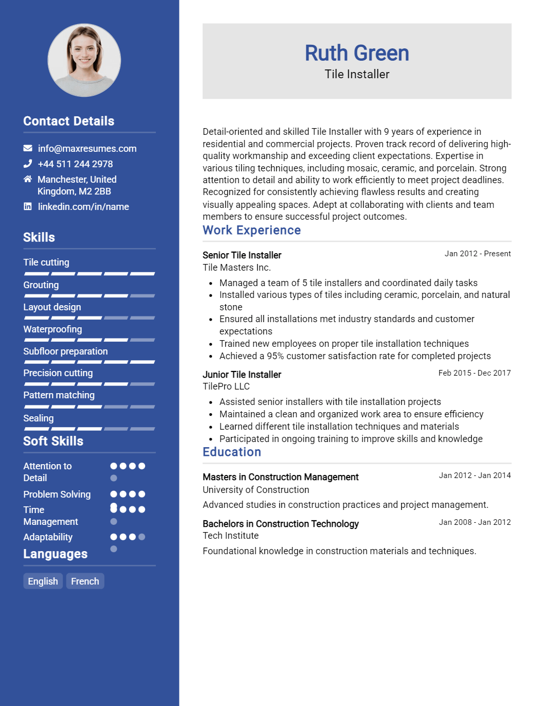 tile-installer-resume-sample